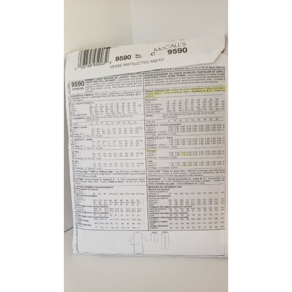 Vintage McCall's 9590 Sewing Pattern: Misses' Duster, - Picture 10 of 10